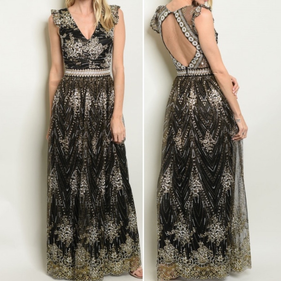 Trend Setter Diva Boutique Dresses & Skirts - Last 1! BLACK & GOLD UNIQUE MAXI DRESS